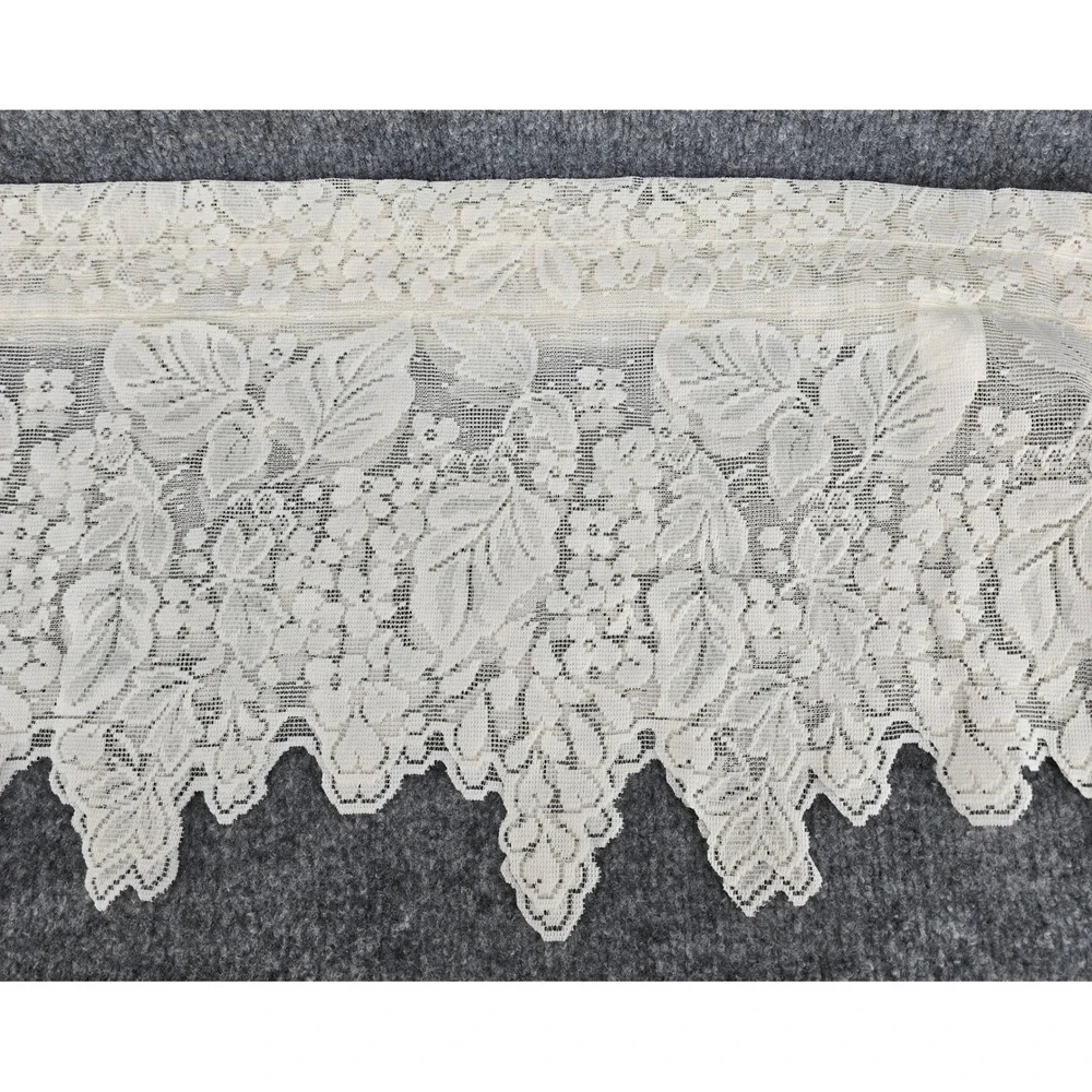Vtg Heirloom Dogwood Lace Valance Set of 2 White Floral Scalloped 58x14 Cottage